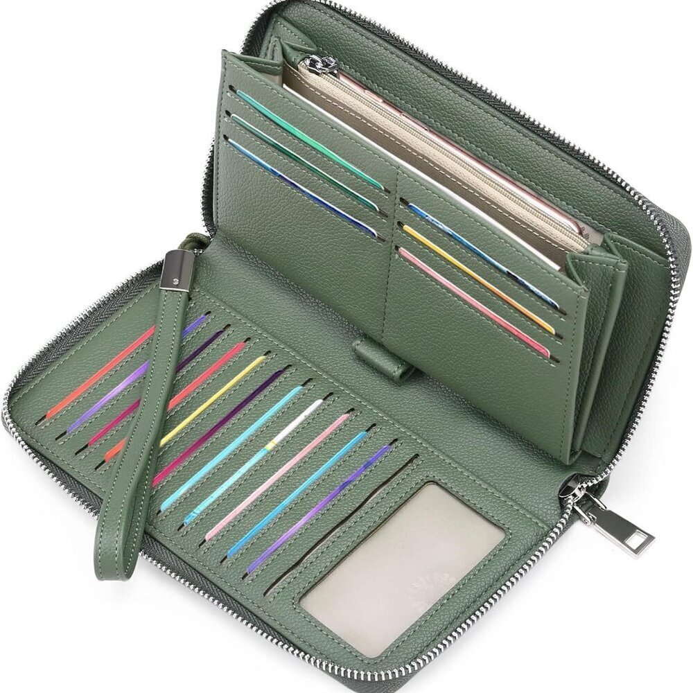 Women's RFID Leather Wallet Large Capacity Zip Around Purse Clutch Wristlet